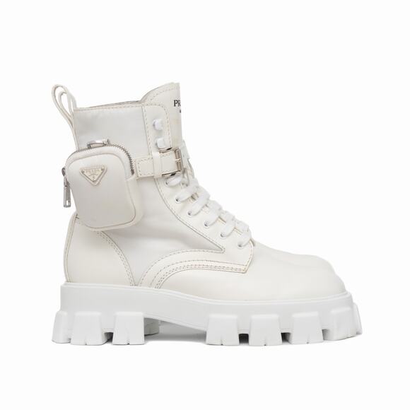 1.9k.$ Prada Men’s Monolith Pouch Combat Boots White Leather Nylon US 10.5 main image 11